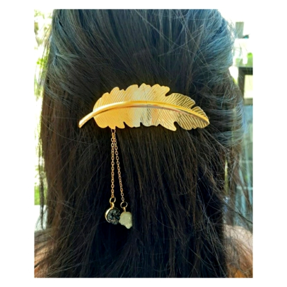 Handmade Golden Feather hair jewelry